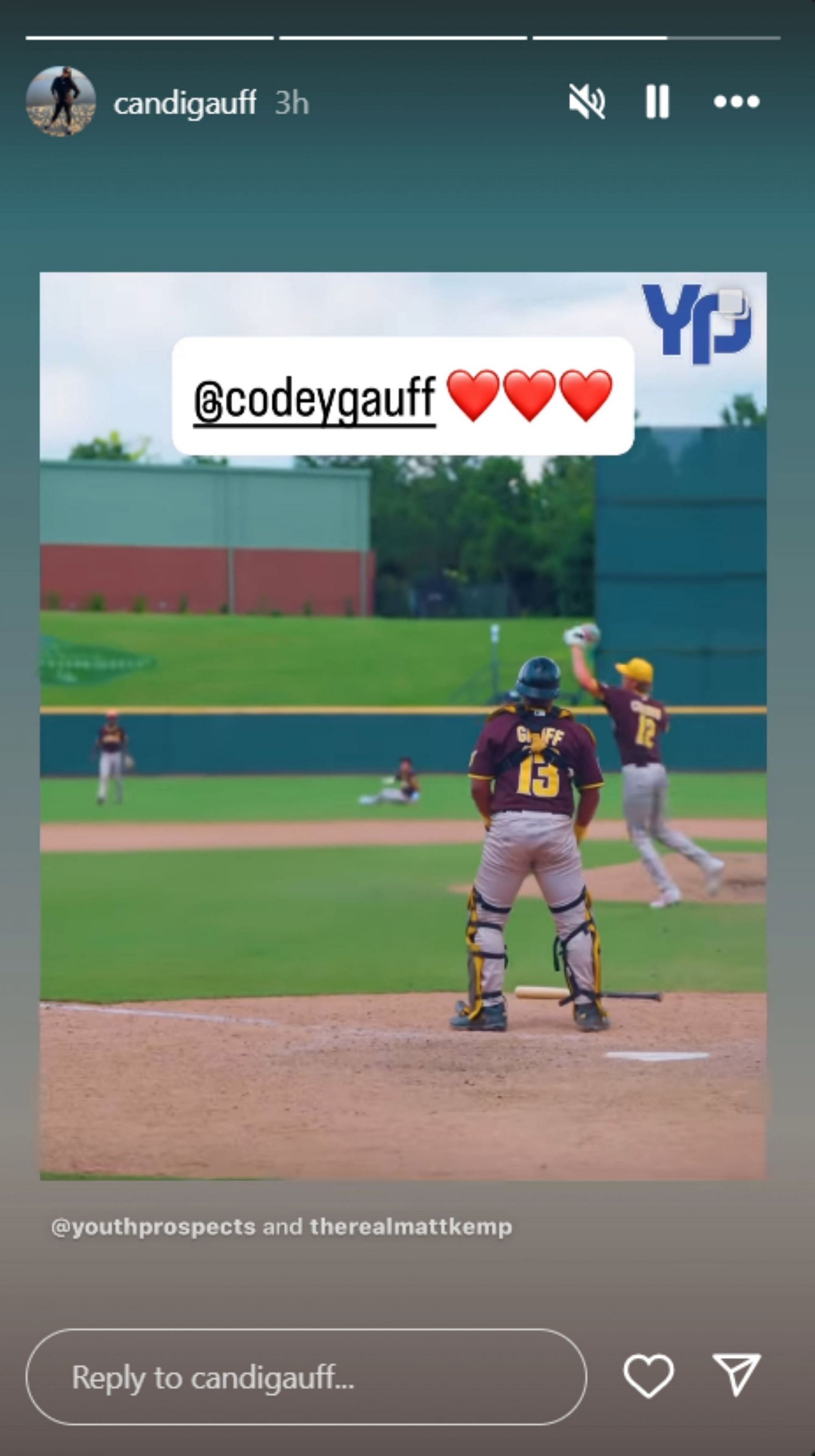 Candi Gauff praises her son's baseball strides; Instagram - @candigauff